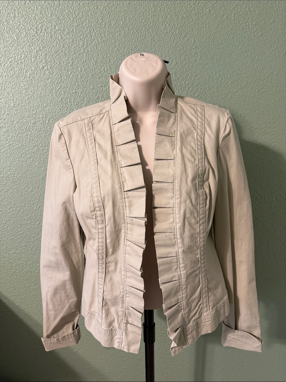 Baccini Cream Ruffle-Front Blazer Jacket